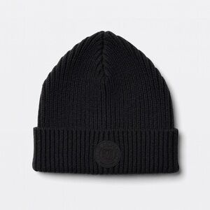 CLUB MONACO Crest Ribbed Hat Knit Beanie Black OS NWT